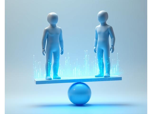 Illustration of AI-assisted hiring decision with unbiased data points.