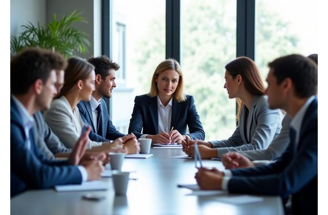 Corporate leaders participating in an interactive workshop, diverse and engaged