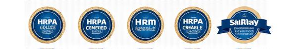 Various HR and business certifications including HRPA, SHRM, ISO 9001