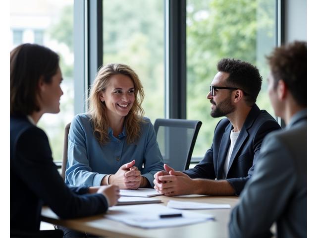 Diverse group of professionals engaged in a leadership training session, indicating mentorship and development.