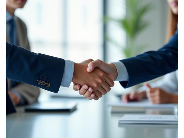 A handshake between two professionals, symbolizing trust and agreement on professional standards.